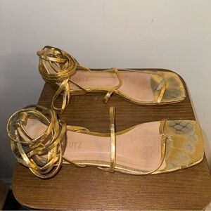Schutz Lace Up Flat Sandals Gold